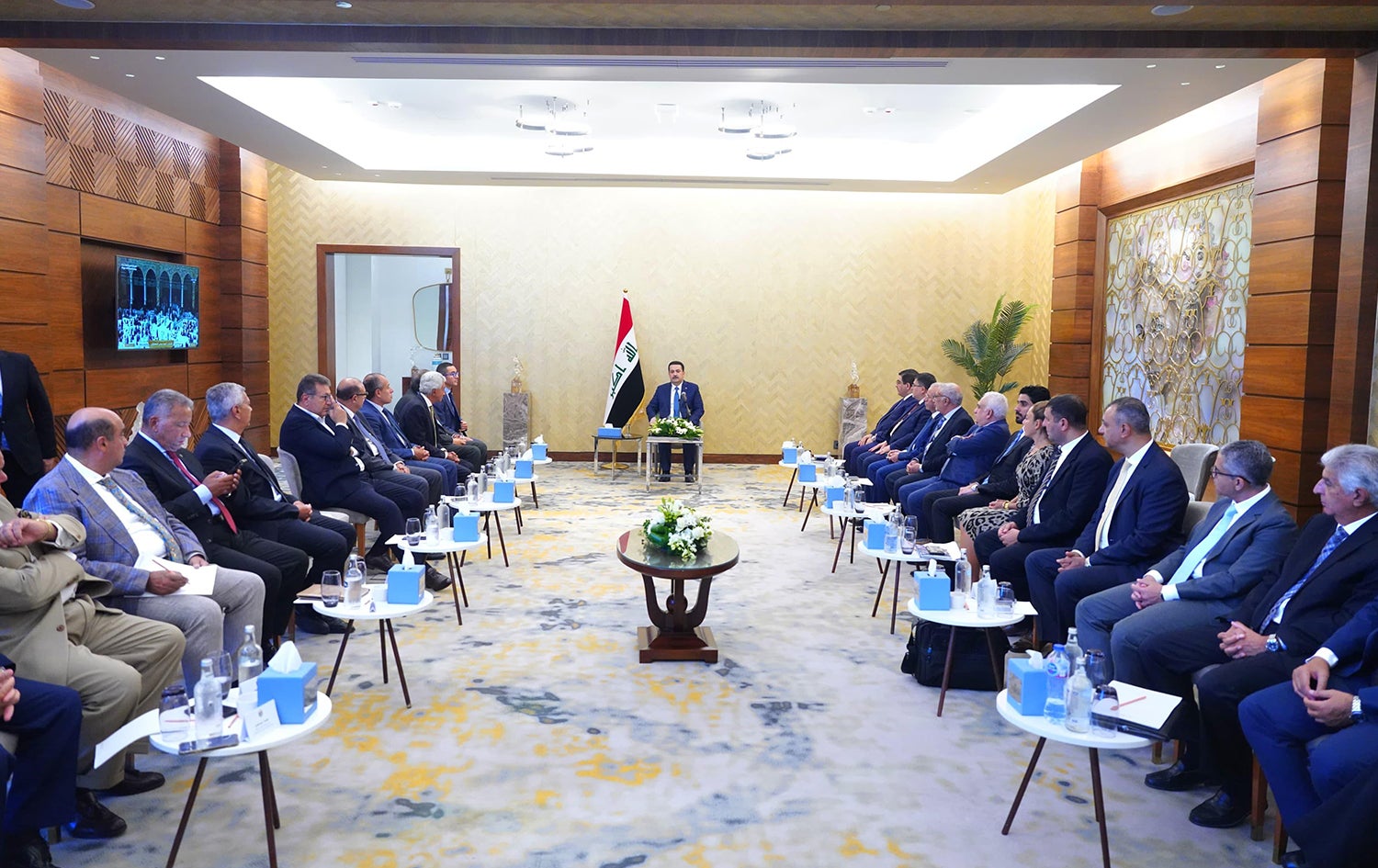 Iraqi Prime Minister Mohammed Shia' al-Sudani holds a meeting with Egyptian businessmen in al-Alamein city during his Egypt visit on August 27, 2024. Photo: Sudani's office