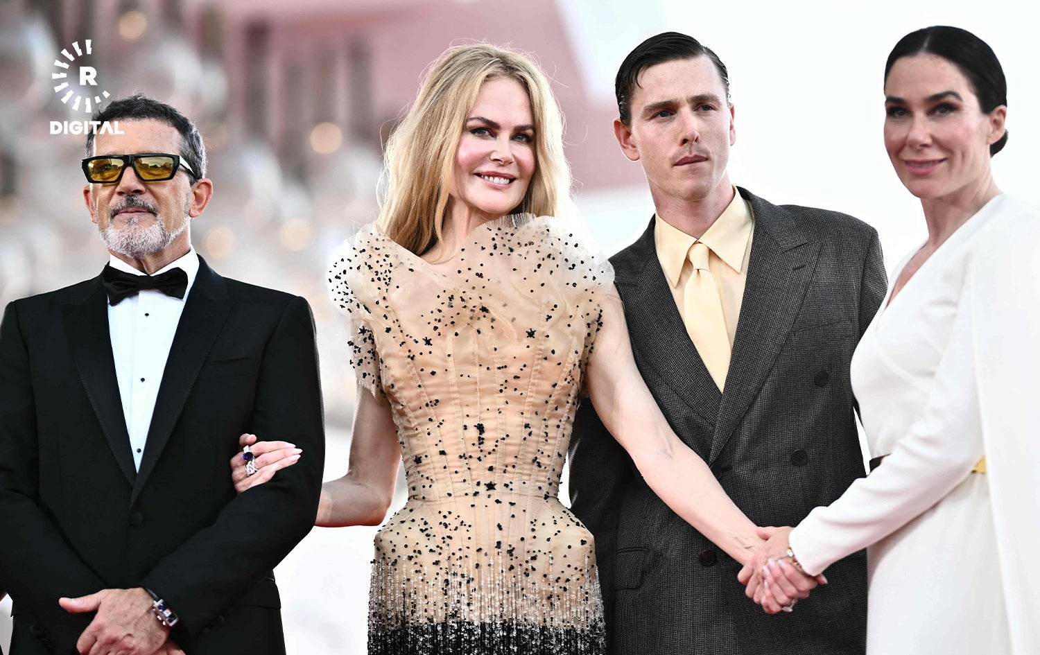 نیکۆڵ کیدمەن لەگەڵ بەشێک لە ستافی فیلمی "Babygirl" لە فێستیڤاڵی فیلمی ڤێنس. وێنە: AFP