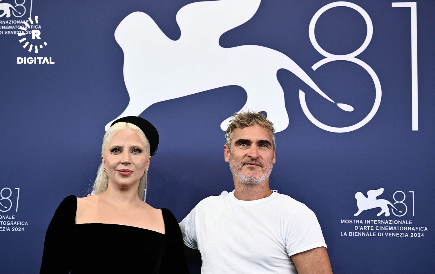 خواکین ڤینێکس و لەیدی گاگا لە فێستیڤاڵی ڤێنس. وێنە: AFP