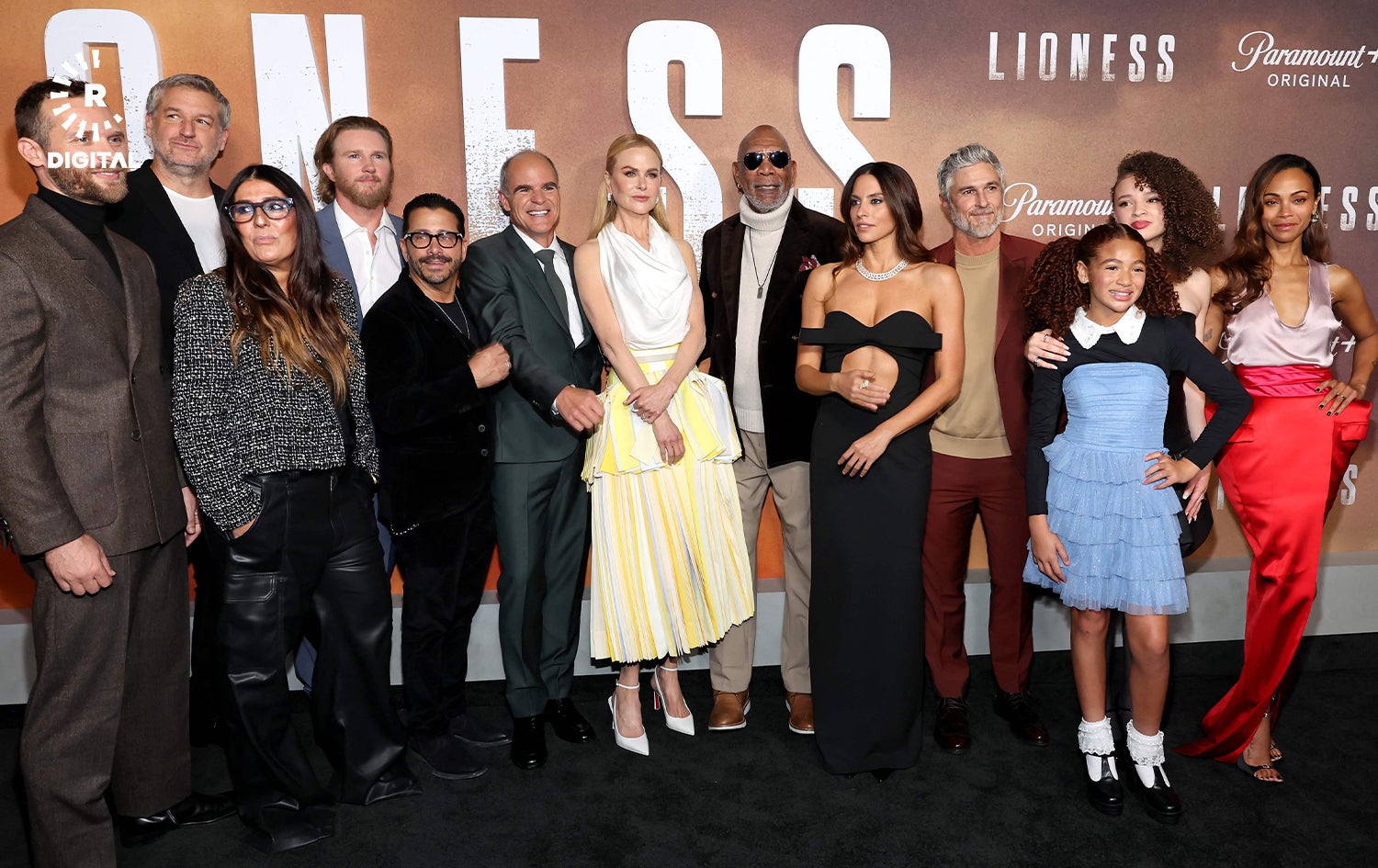 زۆوی سالدانا، مۆرگن فریمەن و نیکۆڵ کیدمەن لە پێشاندانی تایبەتی وەرزی دووەمی "Lioness". وێنە: AFP