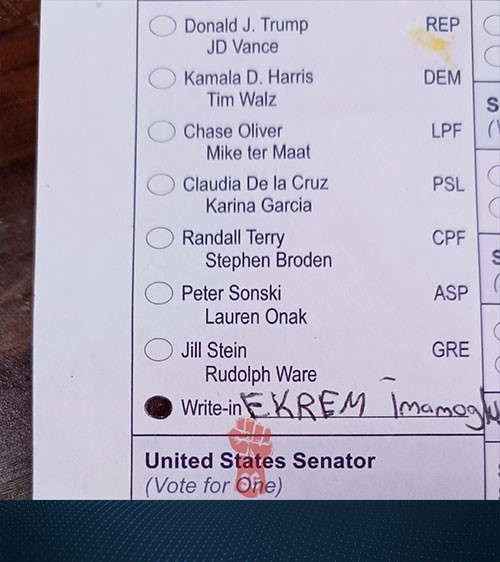 ABD seçimlerinde bir seçmen İmamoğlu'na oy verdi