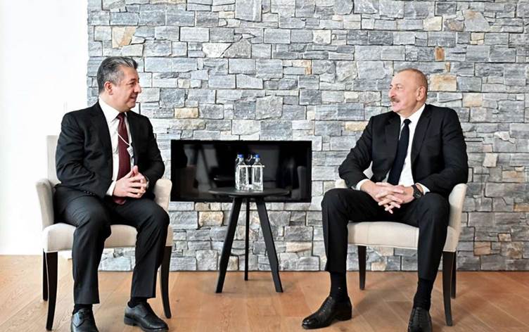 مەسرور بارزانی، سەرۆکوەزیرانی هەرێمی کوردستان و ئیلهام عەلیێڤ، سەرۆکی ئازەربایجان.