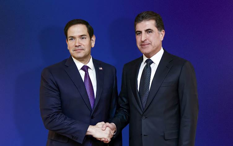 نێچیرڤان بارزانی، سەرۆکی هەرێمی کوردستان و مارکۆ رۆبیۆ، وەزیری دەرەوەی ئەمریکا