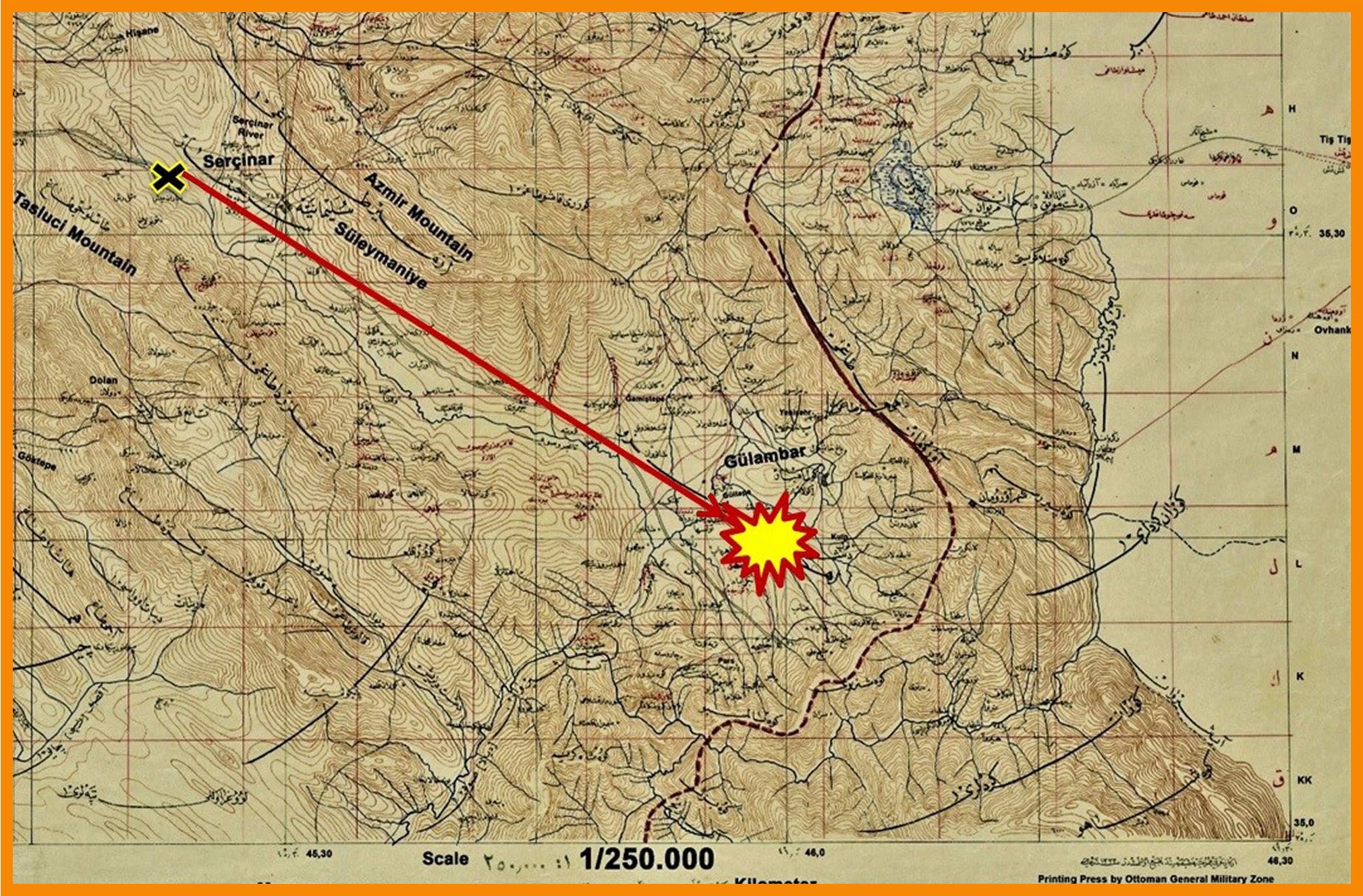 نەخشەکە شوێنی کەوتنی نەیزەکەکە پێشان دەدات.