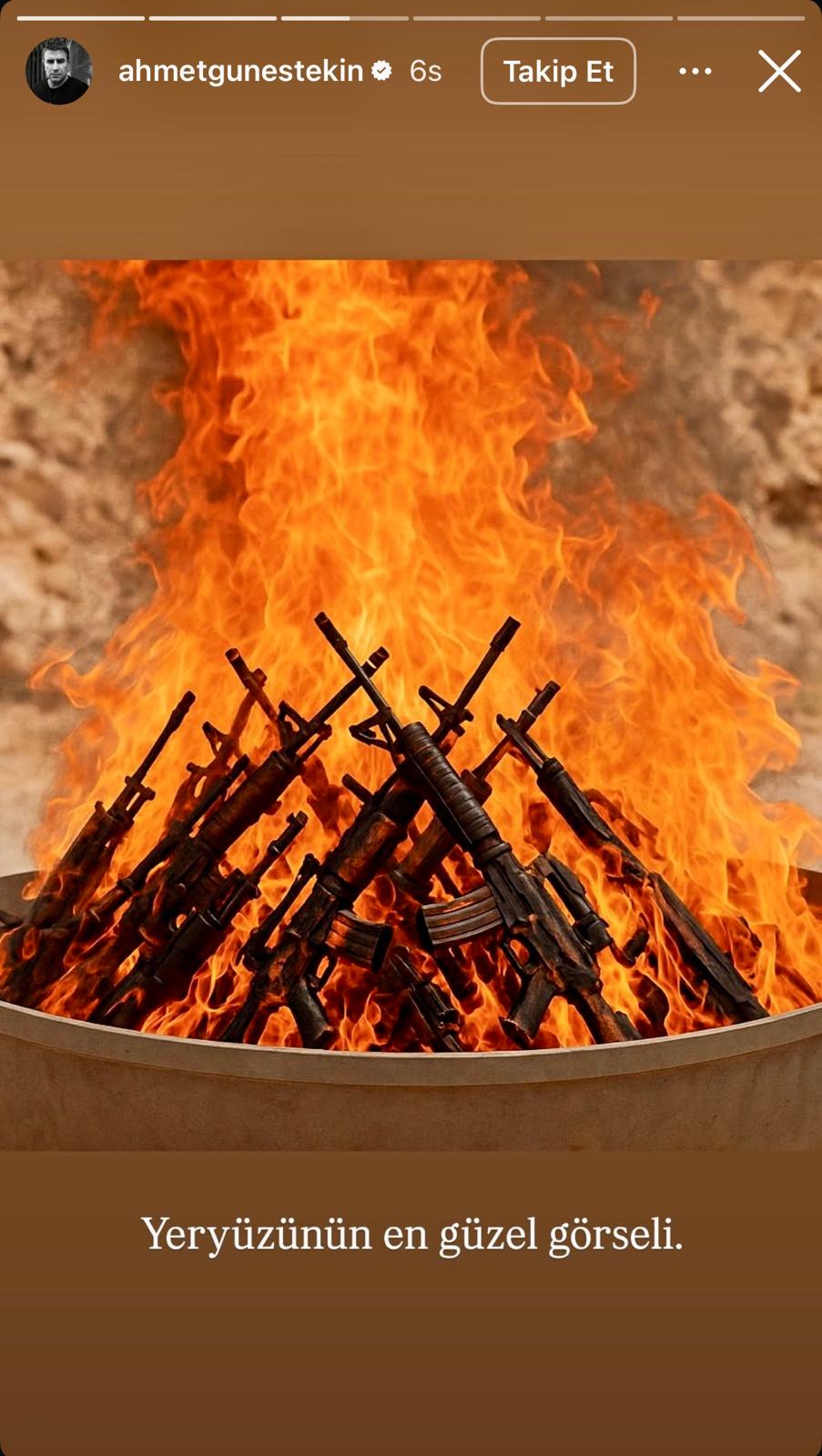 Dîmenê şewitandina çekan: Wêne: Ji hesabê Instagramê yê Ahmet Guneştekîn
