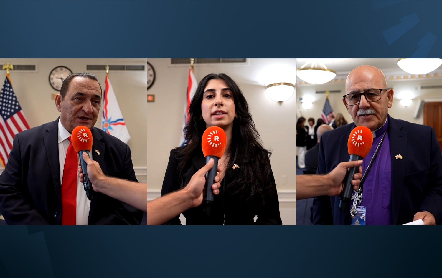 Sam Darmo (Left), Sara Hormuz (Middle), and Chorbishop George Toma (Right) speaking to Rudaw on July 23, 2025. Photo: Screengrab/Rudaw
