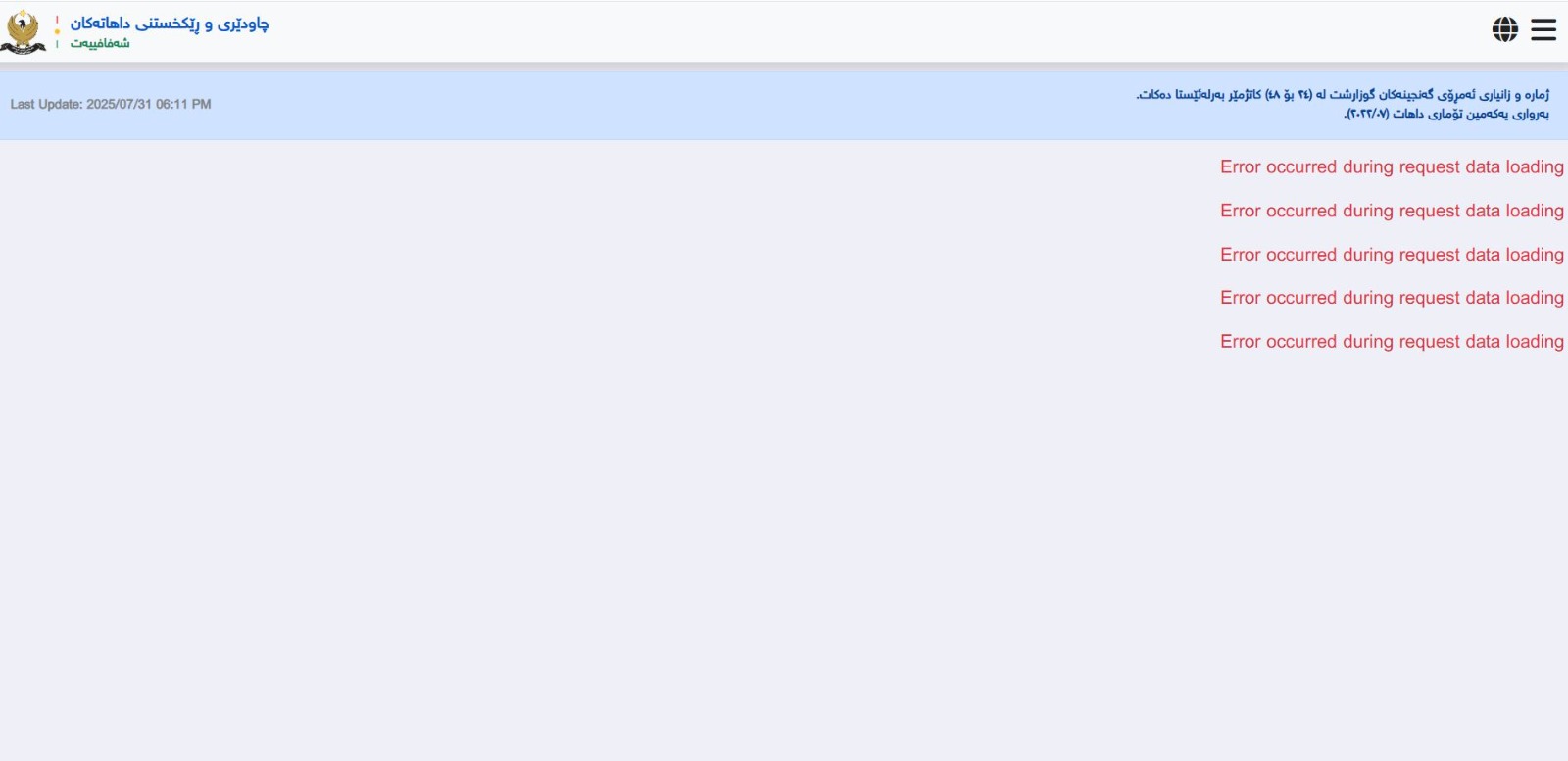 کاتی وەستانی ماڵپەڕەکە.