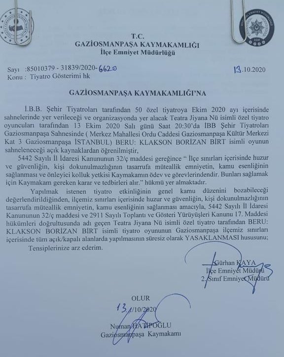 Gaziosmanpaşa Kaymakamlığı kararı
