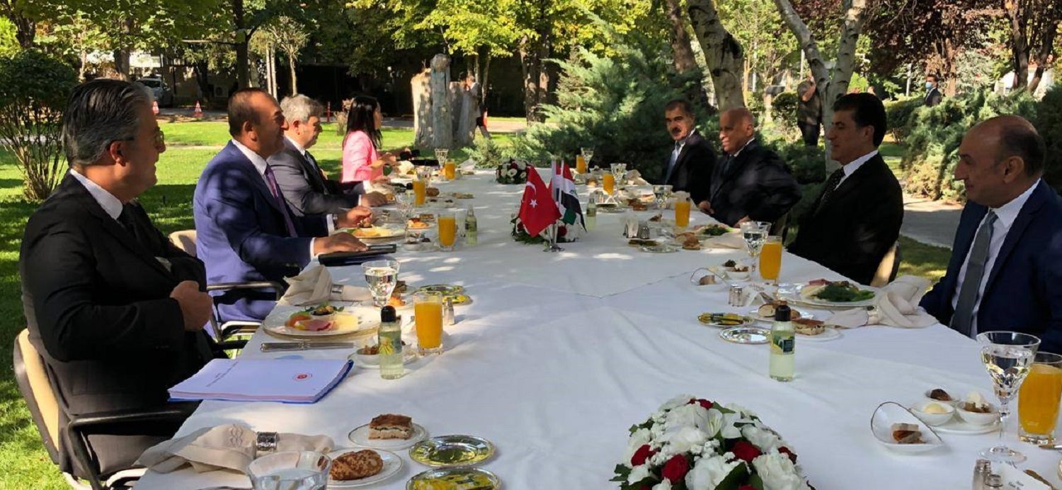 Kurdistan Region President Nechirvan Barzani (2nd right) had a breakfast meeting with Turkish Foreign Minister Mevlut Cavusoglu (2nd left) in Ankara on September 4, 2020. Photo: KRG presidency