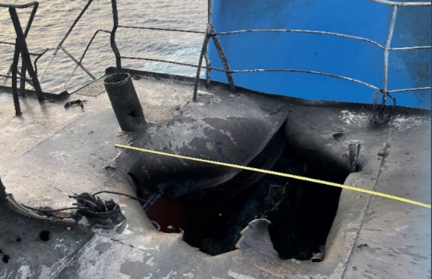 A photo released by US Central Command shows damage caused by a drone attack on the Mercer Street. Photo: US Navy Captain Bill Urban/US Navy/AFP