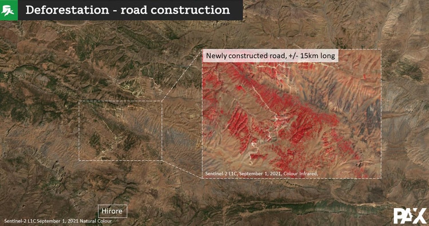 Satellite imagery of deforestation in northern Kurdistan Region, seen on September 1, 2021. Credit: PAX