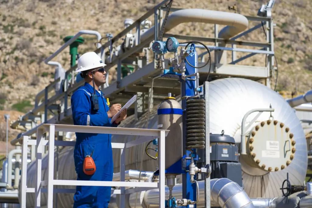 کرێکارێکی کۆمپانیای گەڵف کیستۆن لە کێڵگەیەکی نەوتی شێخان کار دەکات. وێنە: گەڵف کیستۆن
