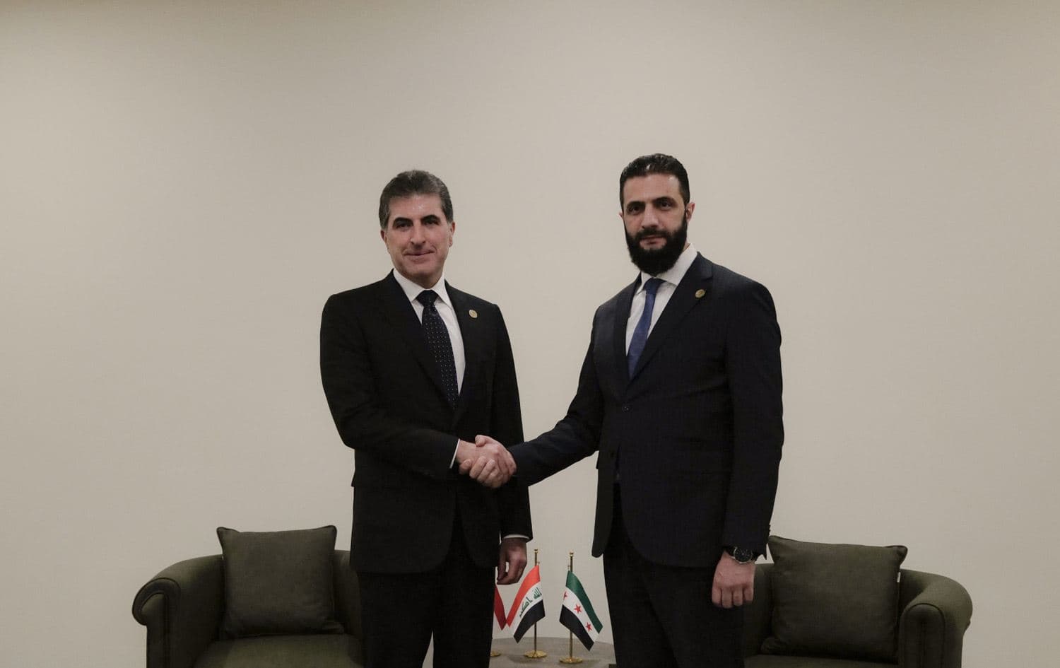 ئاژانسی فەرمیی سووریا: ئەحمەد شەرع لە دیمەشق پێشوازی لە نێچیرڤان بارزانی دەکات