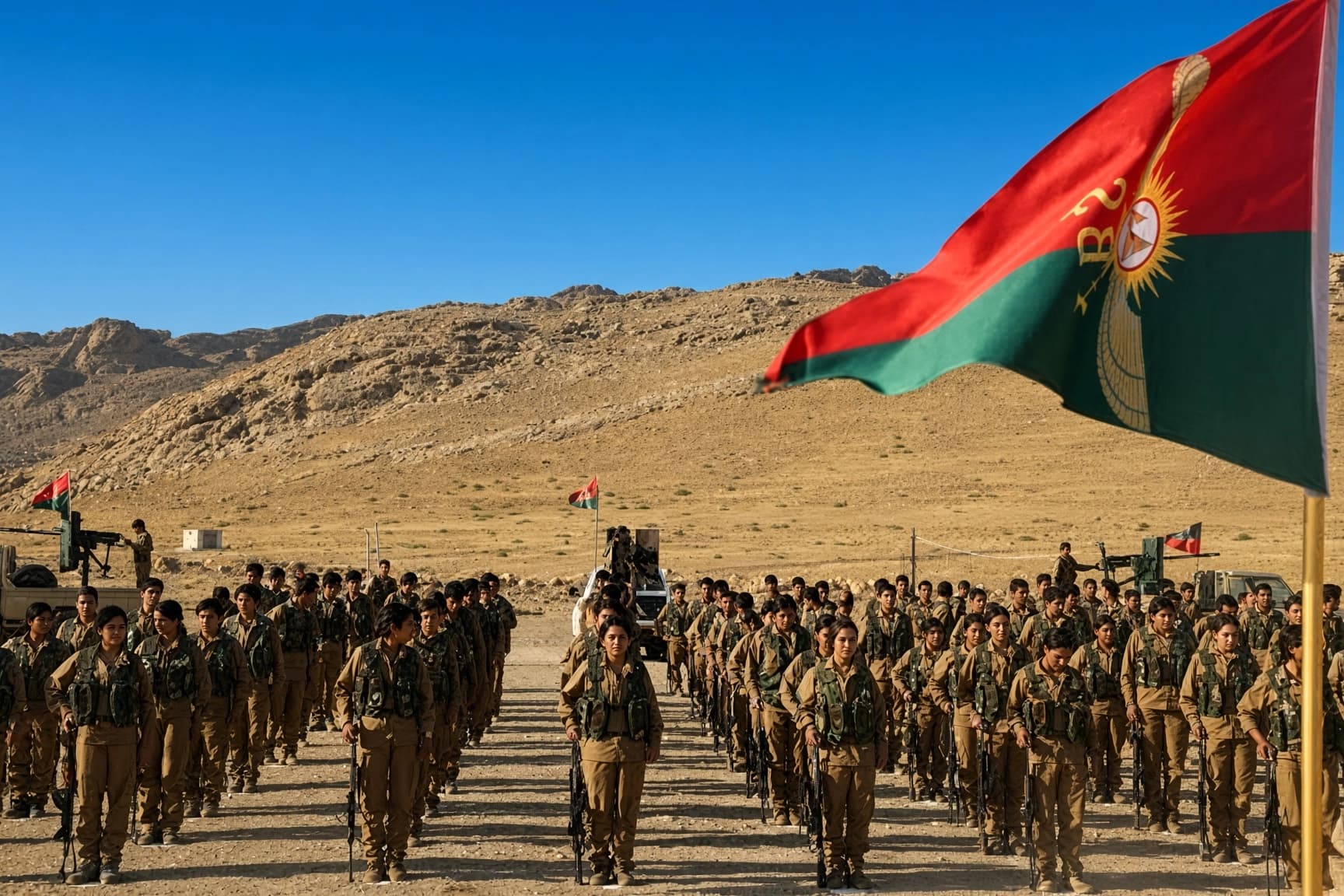 لۆگۆی وەزارەتی ناوخۆ و ژمارەیەک چەکداری یەبەشە