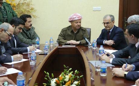 President Barzani with Kurdish military and security leaders and the governor of Kirkuk. Photo: Kirkuk Gov.