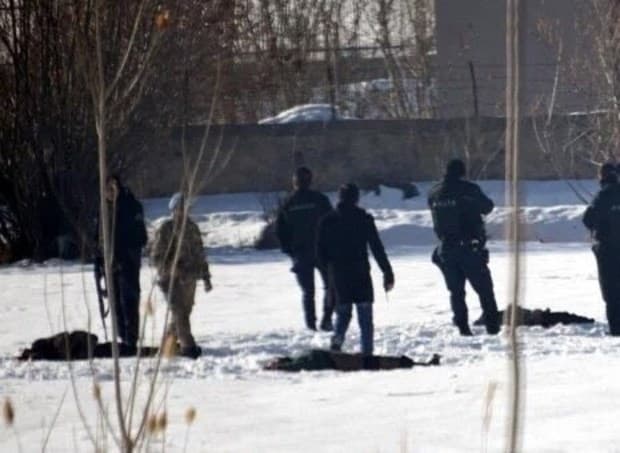 Screenshot of the aftermath of the raid in Van shows the dead bodies lying in the snow. DHA footage.