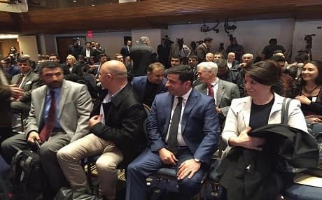 Selahattin Demirtas (second from right), co-chair of the HDP, attends a conference on autonomy and self-governance in Washington on Friday. Photo: Rudaw