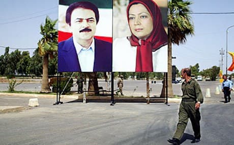 A poster of MEK leader Maryam Rajavi and her husband Masoud Rajavi at Ashraf Camp north of Baghdad. AFP file photo