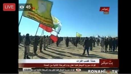 The SDF announced the commencement of phase two of the campaign to liberate Raqqa from ISIS in front of a large number of SDF troops. Photo: Raqqa Campaign Facebook/live video stream