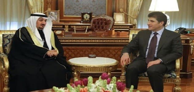 The Consul General of Saudi Arabia in Erbil, Abdulerhman Salih Mahmood (L) with Nechirvan Barzani prime minister of the Kurdistan Region Government last February. Photo: KRG website