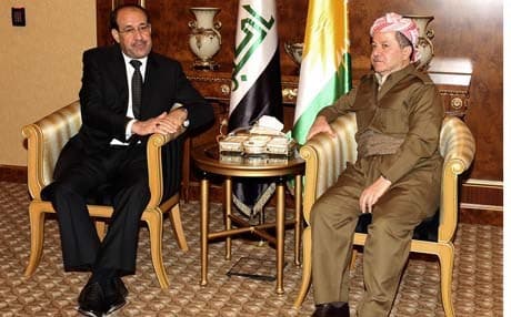 Kurdistan Region President Masoud Barzani (R) meeting with then Iraqi Prime Minister Nuri al-Maliki in Erbil, June 9, 2013. Photo: Rudaw