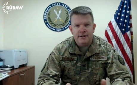 US Air Force Colonel John Dorrian speaks from Baghdad. Photo: Rudaw