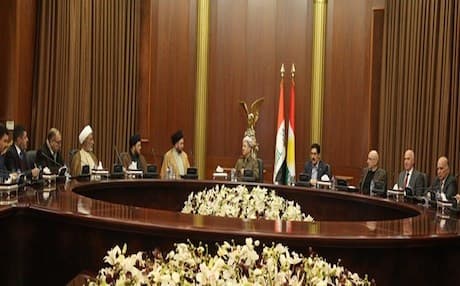 Kurdistan Region President Masoud Barzani (center) in a meeting with Ammar al-Hakim, head of the Shiite National Alliance (left of Barzani) in Erbil. Photo: KRP