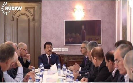 Senior leaders of the PUK at a meeting in Sulaimani city.