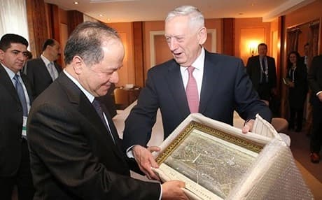 Kurdish President Masoud Barzani and US Secretary of Defense James Mattis met at the Munich Security Conference. Photo: Rudaw