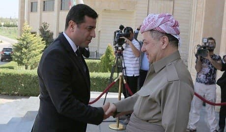 Kurdish President Masoud Barzani welcomed HDP co-chair Selahattin Demirtas to Erbil last September. Photo: HDP/Twitter