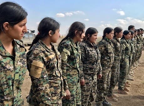 A class of professionally trained female recruits at training camp in northern Syria. Photo: US CENTCOM