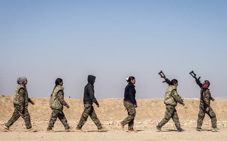Female Manbij Military Council members attending a coalition training camp in northwest Syria on February 21, 2017. Photo: Master Sgt. Mark Burrell/US Army