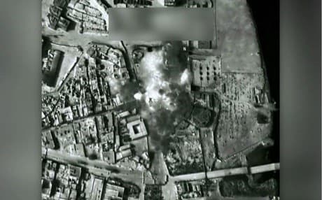 The aftermath of a coalition airstrike on an ISIS headquarters in Mosul on March 10, 2017. Photo: Department of Defense video