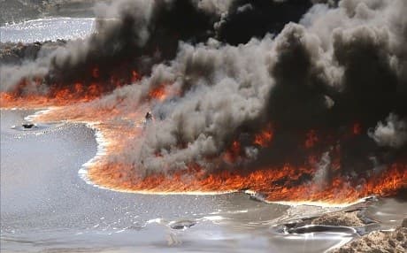 The site of one the burning oil wells in Qayyara late last year. Photo: Rudaw video