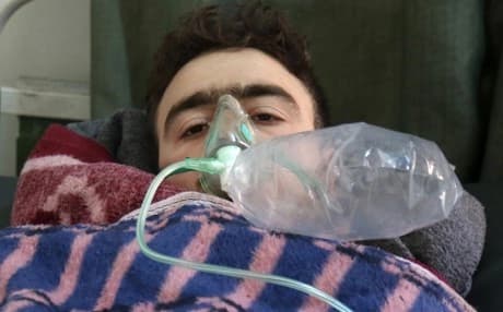 A man receives treatment after a suspected chemical weapons attack in the northwestern Syrian province of Idlib. Photo: AFP