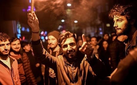 Supporters of the "No" march at Istanbuls' Besiktas to submit their petition to call for the annulment of a referendum that approved sweeping constitutional changes boosting President Recep Tayyip Erdogan's powers, claiming blatant vote-rigging had swung the result. Photo: AFP
