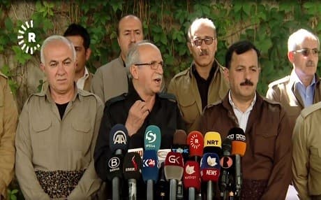 Six Kurdish opposition parties give a joint press conference in the city of Sulaimani on Thursday. Photo: Rudaw. 
