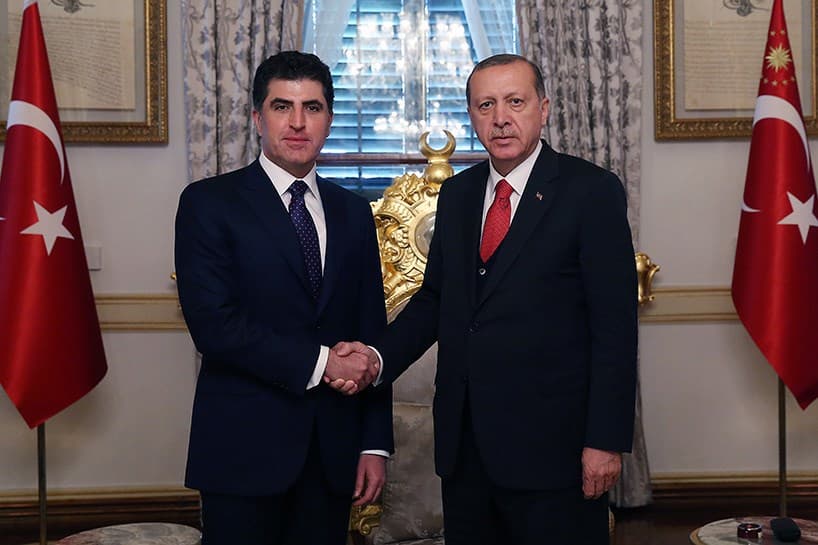 Prime Minister Nechirvan Barzani of the Kurdistan Region (left) meets with Turkish President Recep Tayyip Erdogan in Istanbul on Friday. Photo: AA