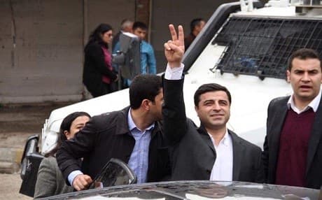 The HDP's ​Selahattin Demirtaş outside a courthouse in Turkey in 2016. Photo: HDP