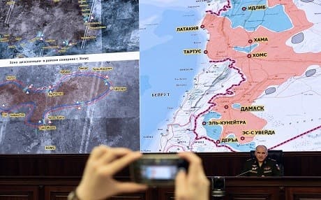 Senior Russian military commander Sergei Rudskoi speaks during a news briefing on the situation in Syria on Friday.  Russia said then that it had already stopped bombing in areas of Syria set to be designated safe zones under the agreement agreed with Iran and Turkey in Astana a day before.  Photo: AFP