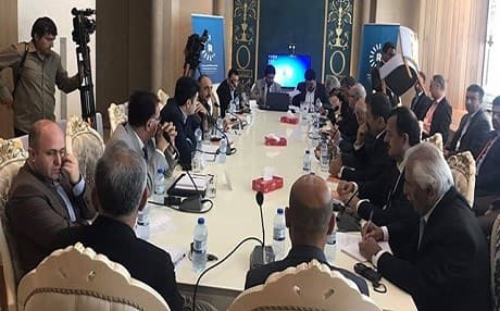 Iranian Kurdish political party leaders and representatives participate in Rudaw Research Center's discussion panel on Iran's 12th presidential elections. Photo: Rudaw