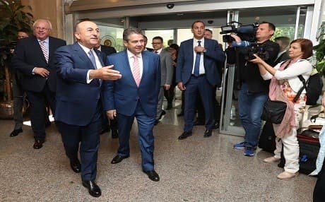 Turkish Foreign Minister Mevlüt Cavusoglu accompanies his German counterpart in Ankara on Monday. Photo: AA