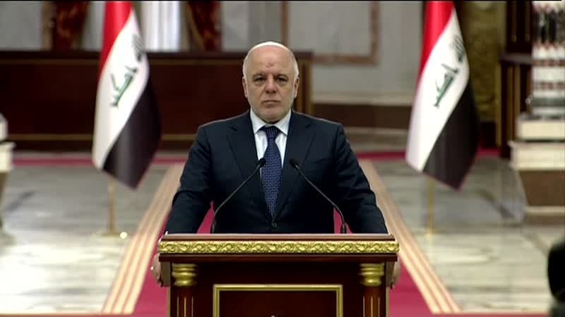 Haider al-Abadi, the Prime Minister of Iraq, delivers his weekly address. Photo: Rudaw TV