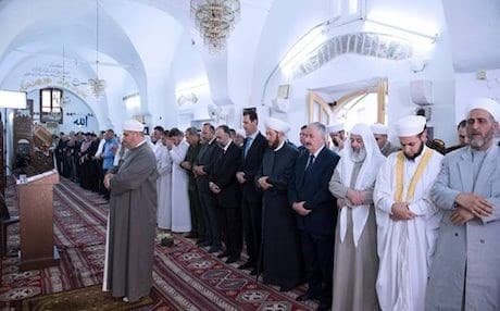 Syrian President Bashar al-Assad marked the first day of Eid al-Fitr  in the city of Hamma. Photo: SANA