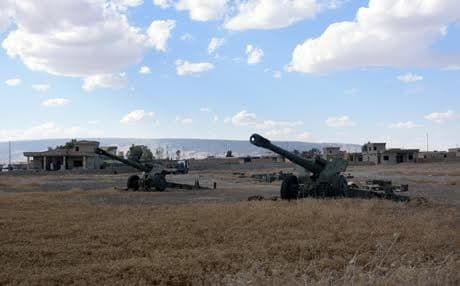 Hashd al-Shaabi controlled artillery points towards Kurdish Peshmerga positions in the village of Kocho in the Shingal region. Photo: Rudaw