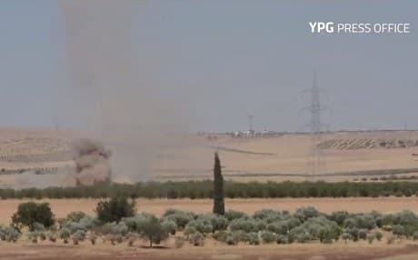 Turkish shelling of the Afrin countryside. Photo: YPG press office video