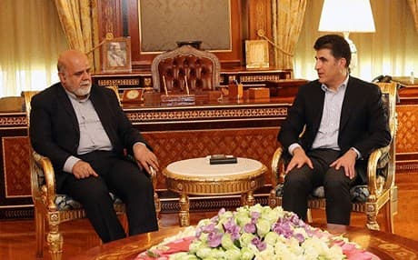 نێچیرڤان بارزانی، سەرۆکوەزیرانی هەرێمی کوردستان و ئیره‌ج مه‌سجدی، باڵیۆزی نوێی كۆماری ئیسلامیی ئێران له‌ عێراق 