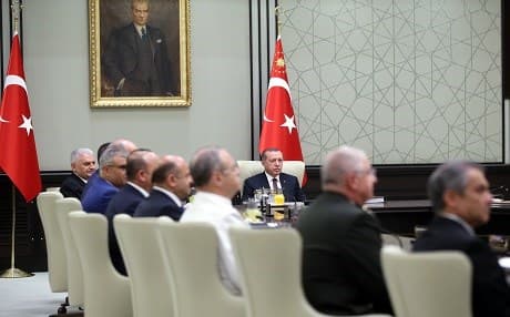 Turkish President Recep Tayyip Erdogan chairs a meeting of the National Security Council. Photo: AA