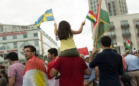 In-between shouts of “Biji Kurdistan,” children and adults from all four corners of Kurdistan stand up for the dream of an independent state of their own in Stockholm, Sweden. Photo: Kira Walker | Rudaw