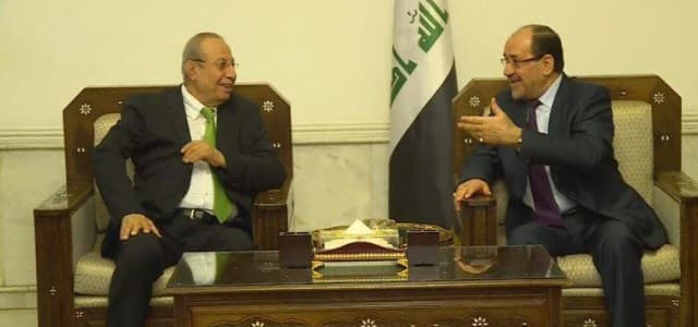 Rozh Nuri Shaweys [L], head of the Kurdistani delegation to Baghdad, meets with the Iraqi Vice President Nouri al-Maliki on August 16, 2017 in Baghdad. Photo: Rudaw TV